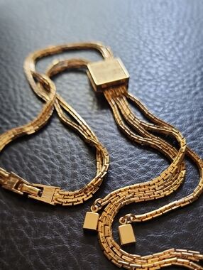 VTG Gold Multi-Strand Box Chain Bolo Necklace - Elegant Women’s Jewelry